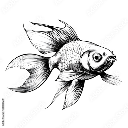 Black and white minimalist Goldfish symbol – perfect for tattoos, logos, and vector designs. Isolated on a white background.


