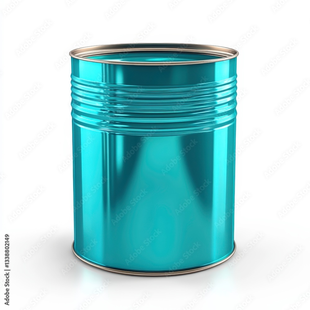 A gradient turquoise tin can, transitioning from light to dark, creating a dynamic visual effect on the white background. A gradient turquoise tin can, transitioning from light to dark, creating a dynamic visual effect on the white background.