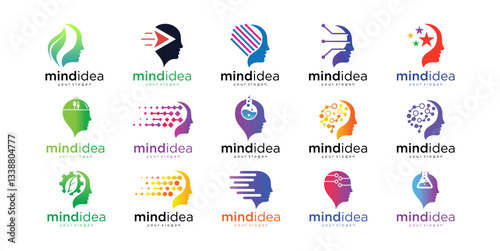 Collection of Colorful Pixel Art Logos: Mind and Idea Concepts