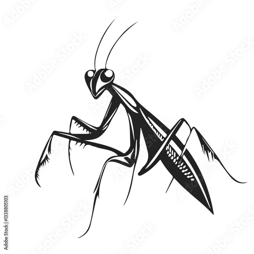 Black and white minimalist Mantis symbol – perfect for tattoos, logos, and vector designs. Isolated on a white background.

