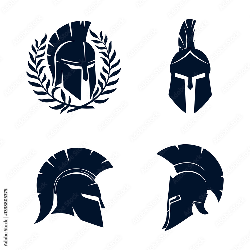 Collection of Dark Blue Spartan Helmets on White Background Collection of Dark Blue Spartan Helmets on White Background