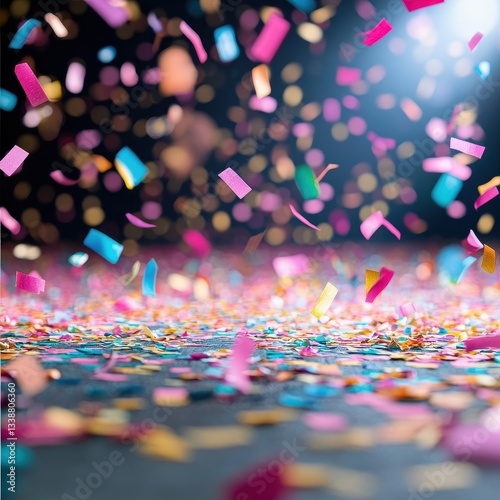 A neon-lit holiday block party with glowing street decorations, holographic games, and vibrant confetti showers, urban cyberpunk style