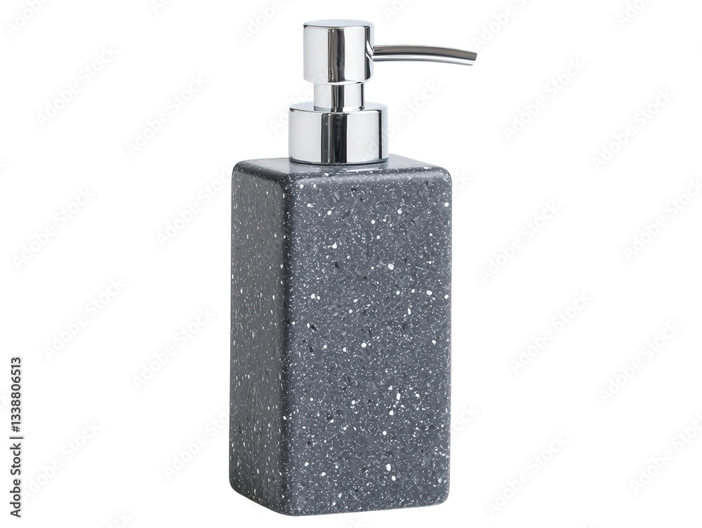 Obraz premium A sleek, rectangular soap dispenser with a textured gray surface and a polished chrome pump.
