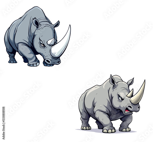 Vsai two angry rhinos charging forward with horns ready