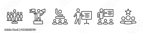 Leadership icon set. Human organization leader teamwork structure hierarchy. Mentorship, coaching, charisma, head, lead, chairman, manager. Vector illustration. vector stock. eps 10.