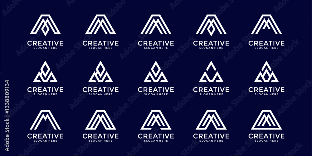 Collection of Pixel Art Geometric Logos: White Triangular Designs on Dark Blue Background Collection of Pixel Art Geometric Logos: White Triangular Designs on Dark Blue Background