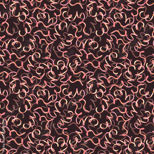 Hand drawn watercolor red winding ribbon seamless pattern. Illustration isolated on dark background. Can be used for textile, fabric, wrapping and other printed products.