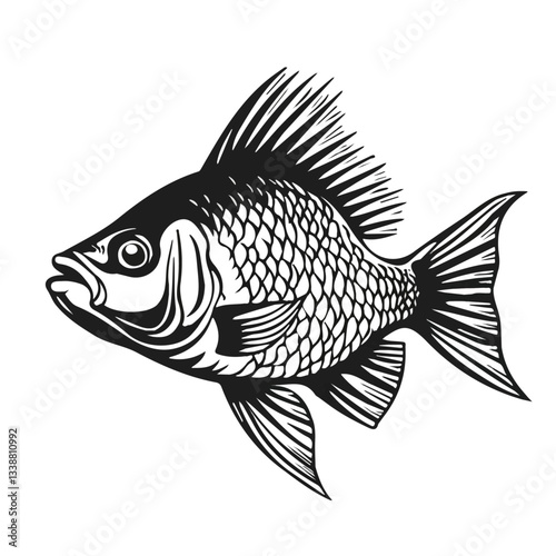 Tilapia symbol - minimalist black and white vector art - perfect for tattoos, logos - isolated on white