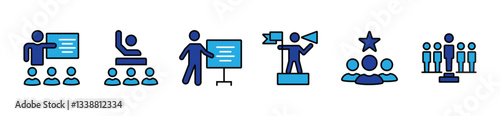 Leadership icon set. Human organization leader teamwork structure hierarchy. Mentorship, coaching, charisma, head, lead, chairman, manager. Vector illustration. vector stock. eps 10.