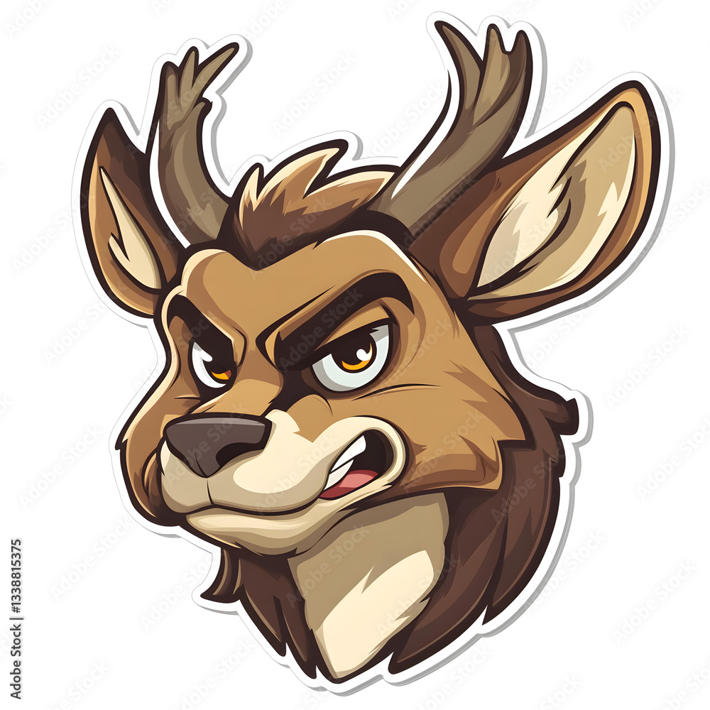 Obraz premium Angry Cartoon Deer: Modern Forest Animal Mascot Vector Illustration - Colorful Fantasy Wildlife Artwork