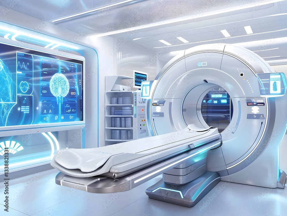Cutting Edge Medical Scanning Technology A Futuristic Digital Interface and Sterile Hospital Environment for Advanced Diagnosis and Treatment