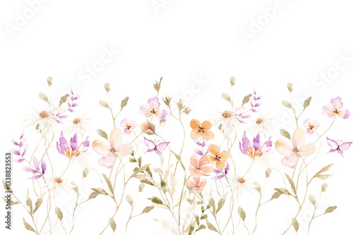 Watercolor flowers background vector for design.