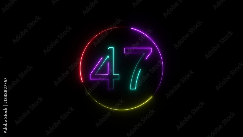 A dynamic circular animation, and glowing neon number 47 animation . on a black background. and creating a stunning video.4k video A dynamic circular animation, and glowing neon number 47 animation . on a black background. and creating a stunning video.4k video