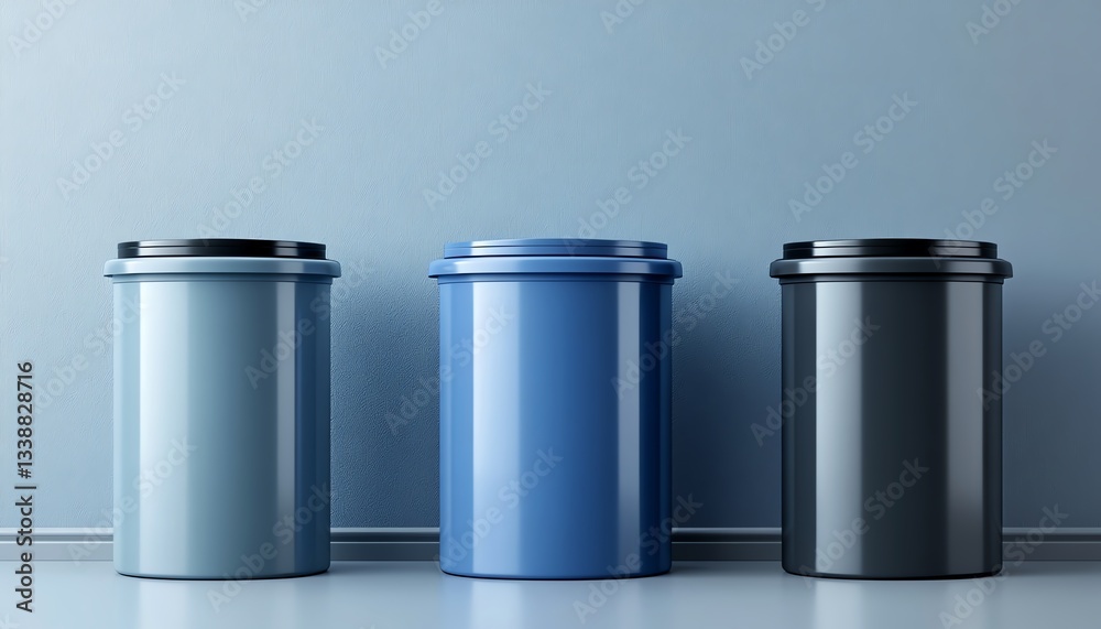 Metal trash bins with removable lids on light background 3D Rendering Metal trash bins with removable lids on light background 3D Rendering