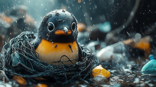 Adorable penguin suffering due to marine pollution and human negligence image