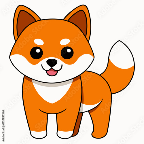 Cheerful Shiba Inu: A vibrant cartoon Shiba Inu puppy with big, adorable eyes and a happy expression. A playful representation of the beloved breed, showcasing its unique features.