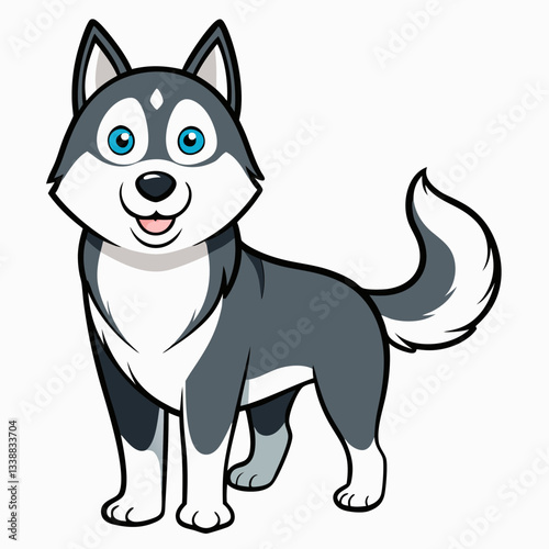 Cheerful Husky: A delightful depiction of a vibrant husky dog, exuding happiness and friendliness with striking blue eyes and a playful demeanor. 