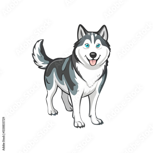 Smiling Husky Portrait: An endearing cartoon illustration of a Siberian husky, exuding happiness with bright eyes and a joyful expression.