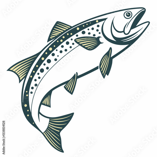 Spotted trout fish in elegant vintage line art cartoon vector illustration


