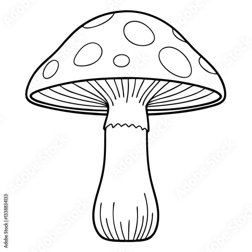 Colorful mushroom illustration with polka dots on a white background  