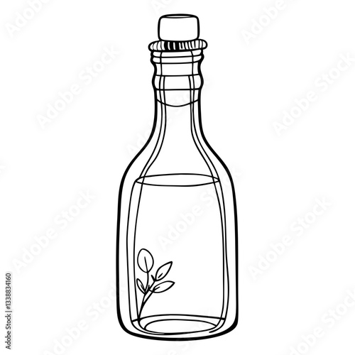 Outline of a Bottle with a Leaf Inside  