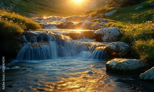 Golden Sunlight on Mountain Stream