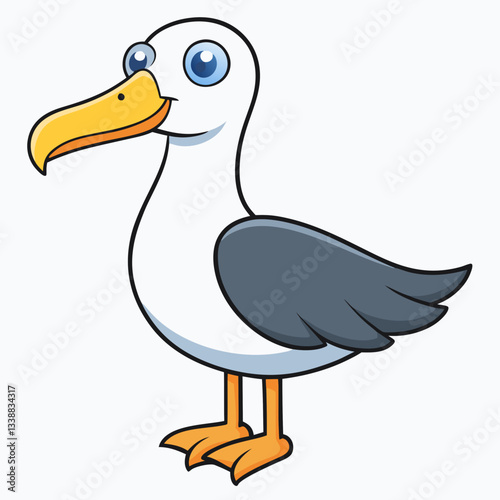 Cartoon albatross bird vector with yellow beak and cheerful expression

