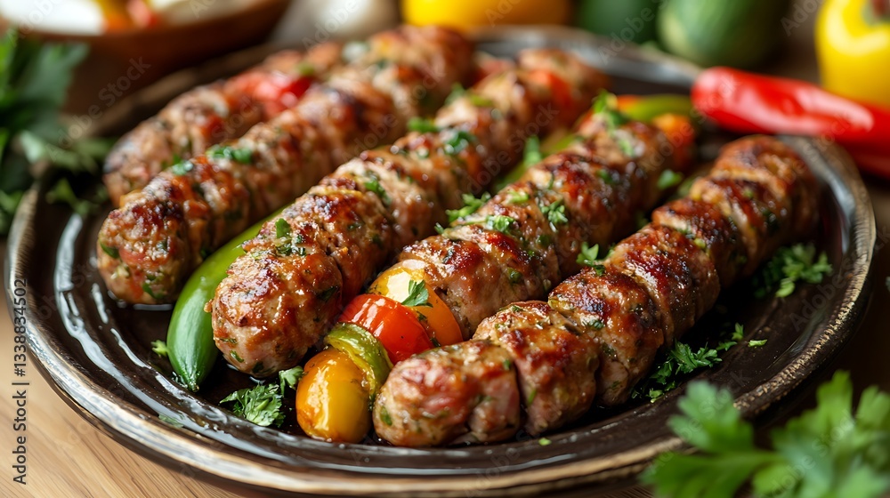 Giros with vegetables served on a plate with attachments Giros with vegetables served on a plate with attachments