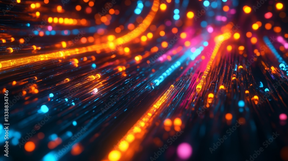 Illuminated Fiber Optic Cable with Vibrant Lights Representing High-Speed Internet and Modern Digital Communication Illuminated Fiber Optic Cable with Vibrant Lights Representing High-Speed Internet and Modern Digital Communication