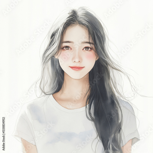 フェミニンな魅力を持つ女性の水彩イラスト「AI生成画像」