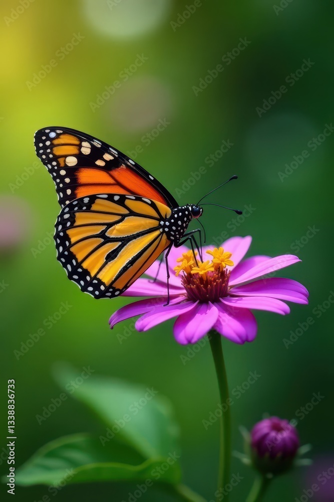 Monarch butterfly feeding on bright purple flower , bloom, nature photography Monarch butterfly feeding on bright purple flower , bloom, nature photography