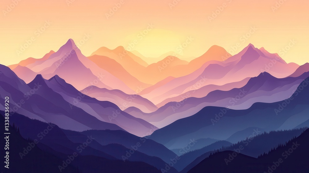 Fototapeta premium Serene Sunset Over Majestic Mountain Ranges