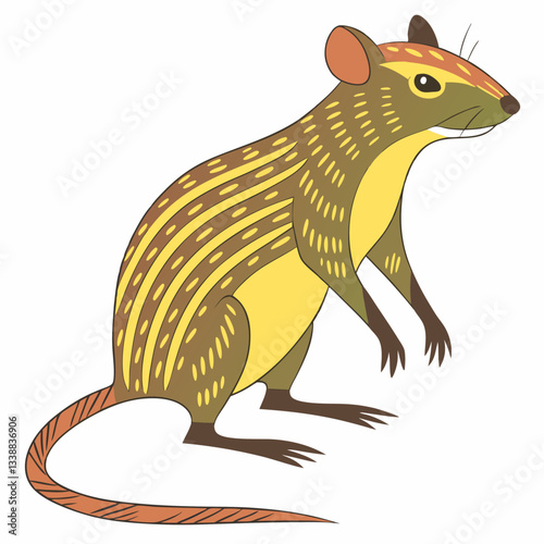 A cute striped rat sits in profile view illustration vector design