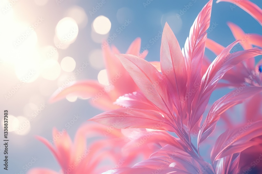 Lush green palm leaves basking in warm sunlight with soft bokeh background, creating a serene tropical atmosphere Lush green palm leaves basking in warm sunlight with soft bokeh background, creating a serene tropical atmosphere