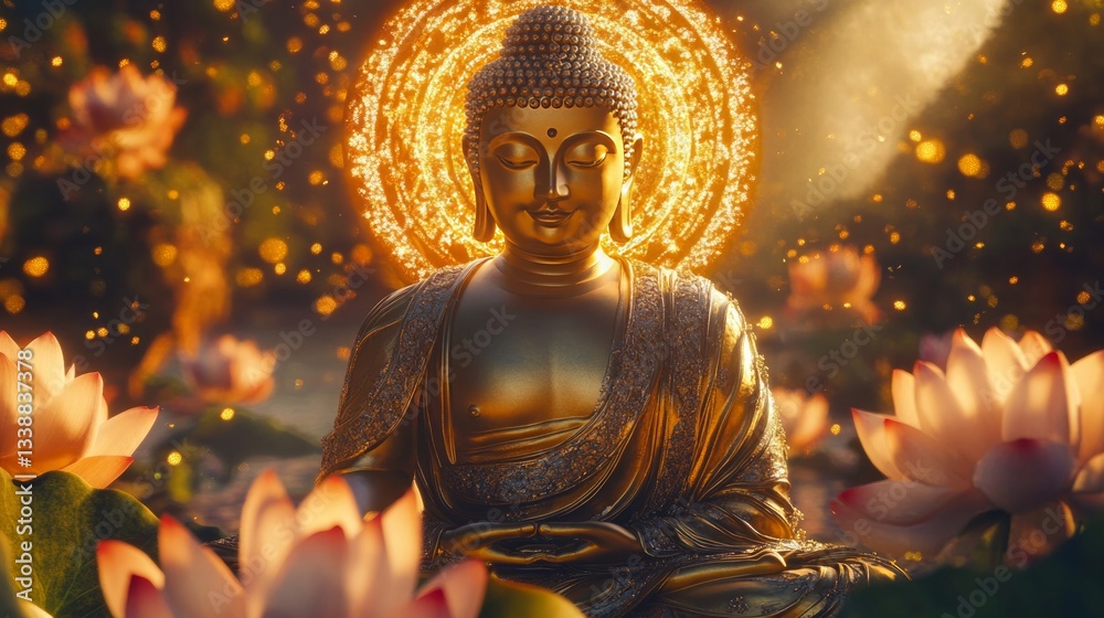 Obraz premium A Front-facing Radiant Golden Buddha Statue Showc E256c1dd-4 904