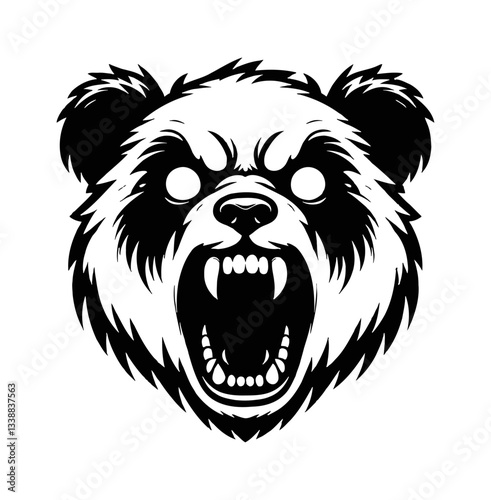 Wallpaper Mural Front view of roaring panda head in black and white vector illustration with full detail isolated Torontodigital.ca