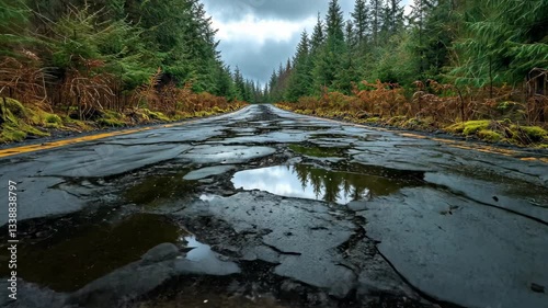 Damaged Road Through a Forest