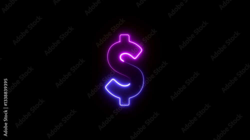 Neon glowing dollar symbol. Dollar icon animation on black background. 4k Neon glowing dollar symbol. Dollar icon animation on black background. 4k