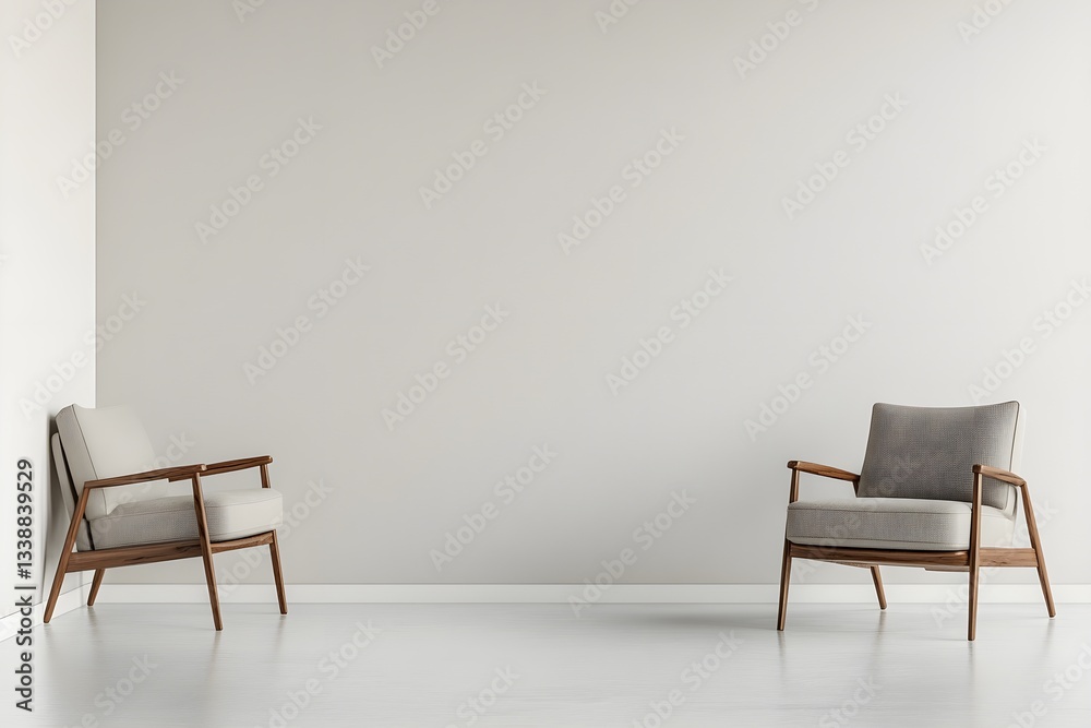 Two chairs with an empty wall in the background Two chairs with an empty wall in the background
