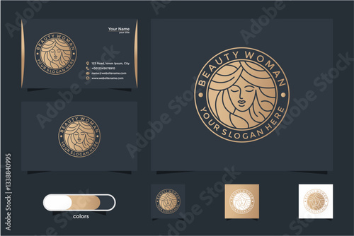 Elegant Business Card Design Template Set With Golden Circle Logo