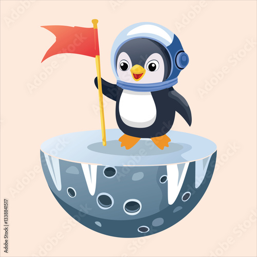 A chubby penguin in a space helmet floating in zero gravity, surrounded by stars