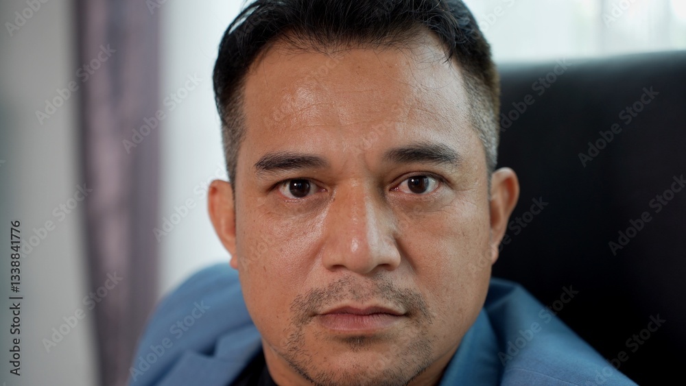Fototapeta premium Asian Businessman show his face with emotion in Modern Office