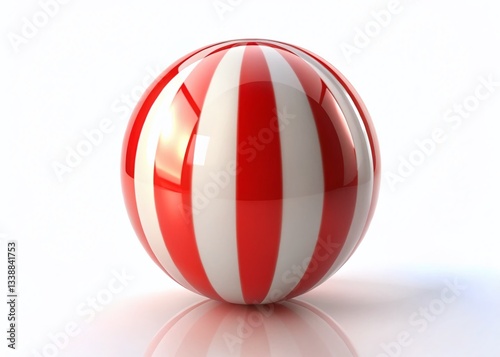 Red and White Striped Sphere on White Background - High-Resolution Stock Photo