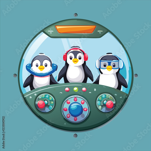 A chubby penguin in a space helmet floating in zero gravity, surrounded by stars
