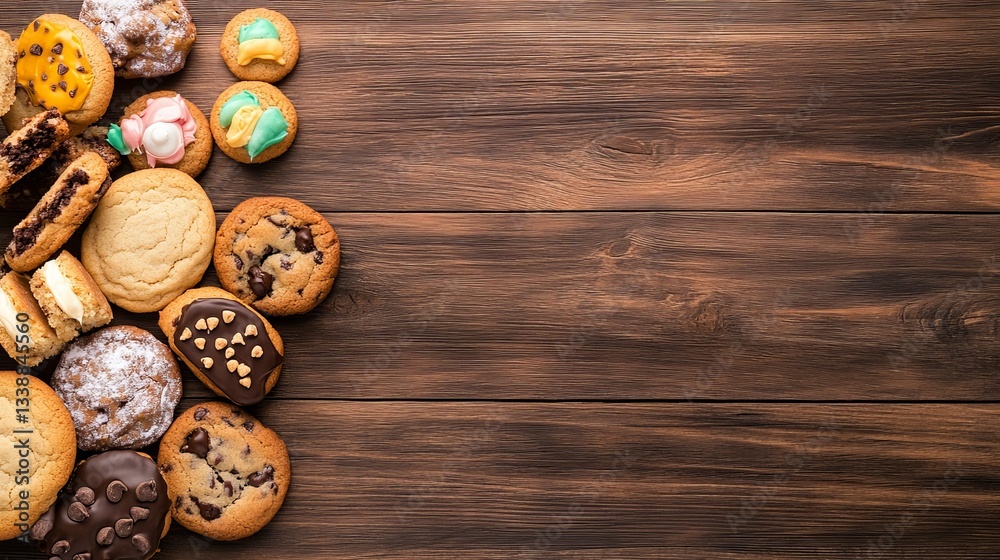 Assorted cookies on wooden table: delicious baked variety Assorted cookies on wooden table: delicious baked variety