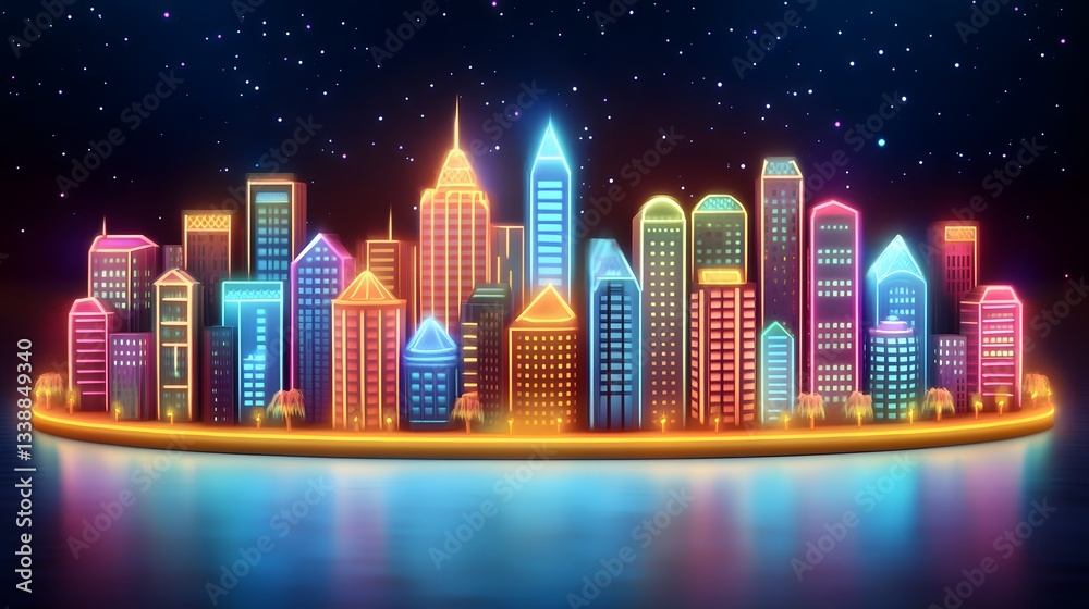 Naklejka premium An AI-generated utopian city with stunning architecture and vibrant neon lighting