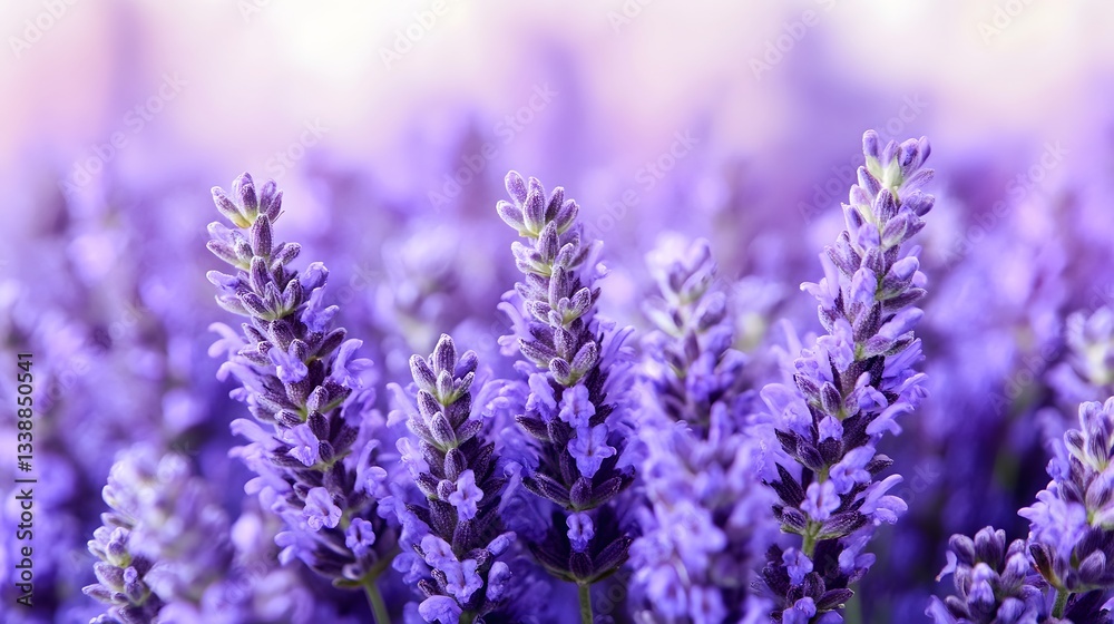 Obraz premium Closeup Vibrant Purple Lavender Flowers Field Blooming