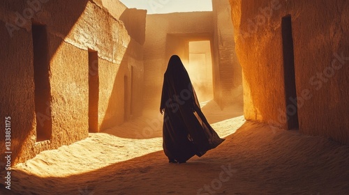 Fototapeta Naklejka Na Ścianę i Meble -  woman in abaya walking through city