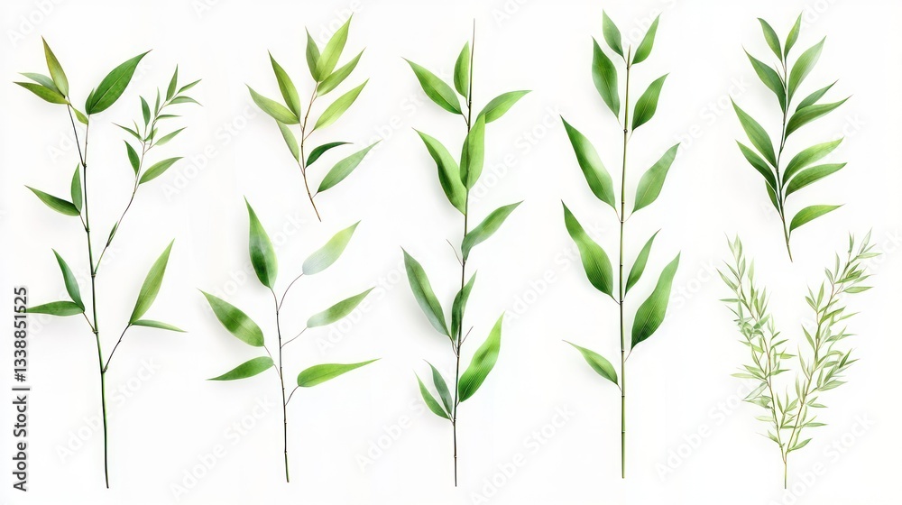 Obraz premium Bamboo leaves isolated on white nature display collection suitable to your brand and more