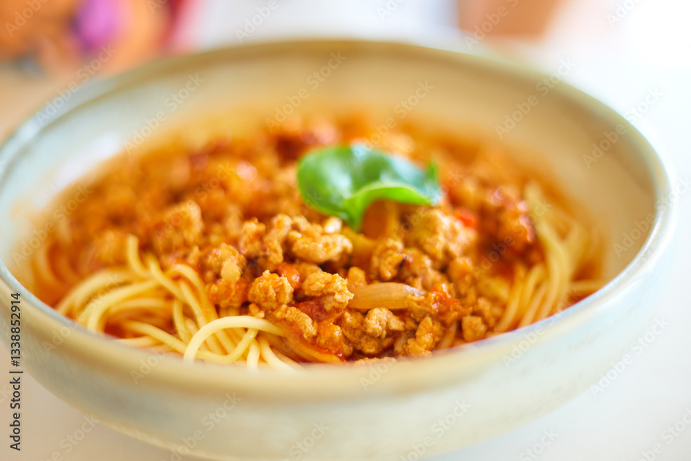 Italian spaghetti with a bolognese meat sauce. Italian spaghetti with a bolognese meat sauce.